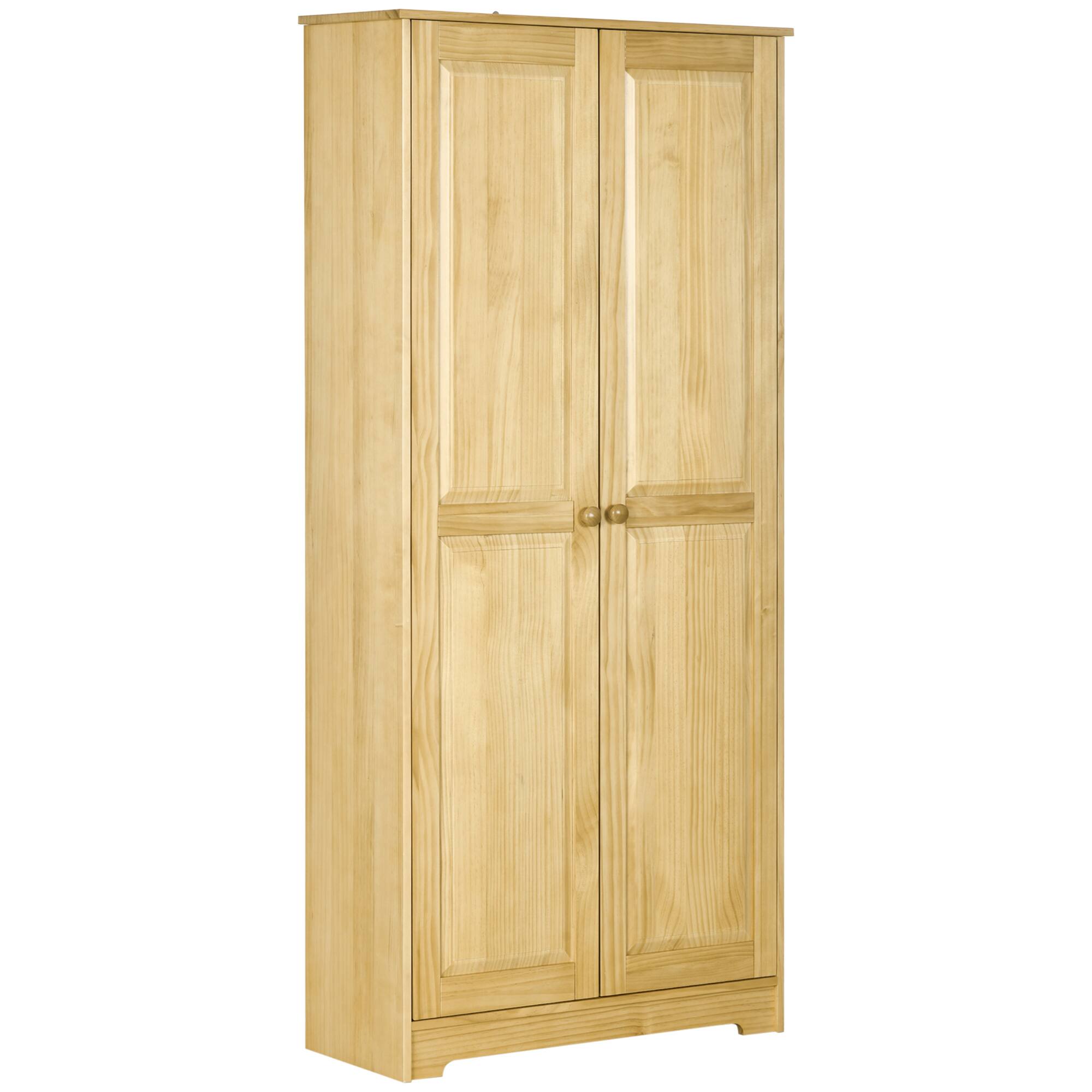Front. Homcom - Pinewood Kitchen Pantry Storage Cabinet, Freestanding Cabinets with Doors and Shelves - Light Brown.