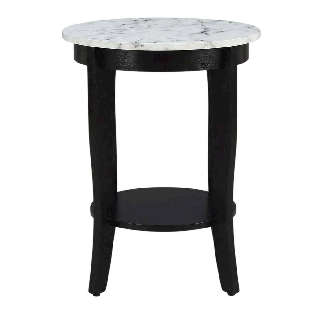 Angle. FurniFact - Round End Table with Solid Wood Top and Modern Design - Brown.