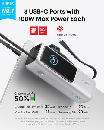 Anker Laptop Power Bank, 25,000mAh Portable Charger with Triple Anker Laptop Power Bank, 25,000mAh Portable Charger with Triple