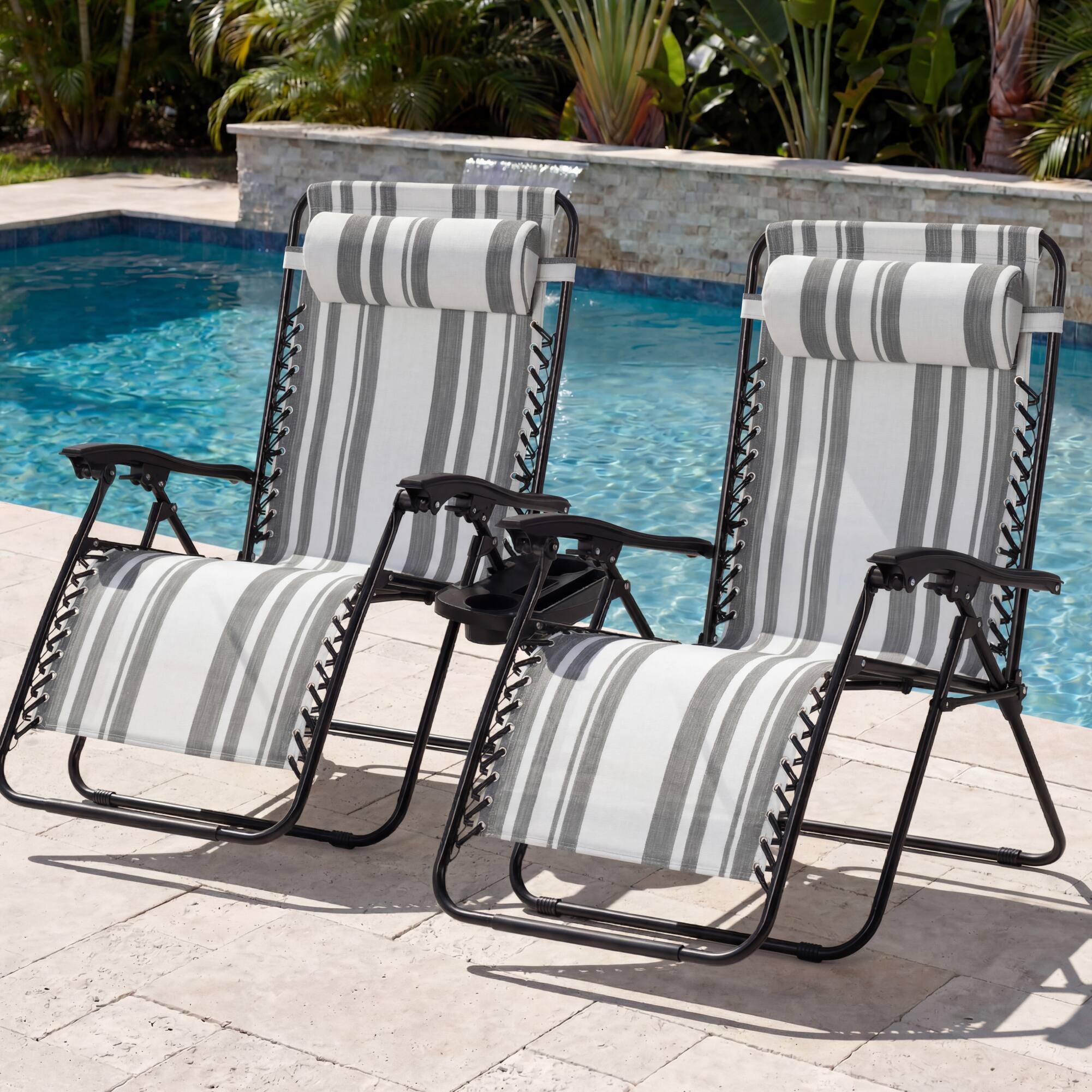 Alt View 3. Best Choice Products - Best Choice Products Set of 2 Extra Wide Zero Gravity Lounge Chair Recliners w/ Cup Holder - Gray Stripes - Gray Stripes.