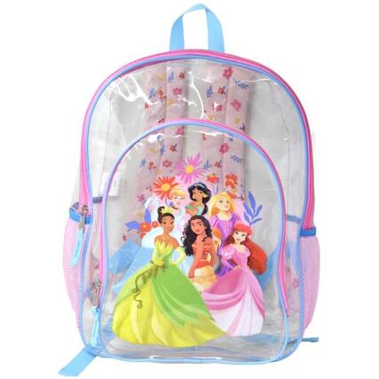 Front. Disney - Disney Princess Transparent Backpack Clear 16" School Bag for Girls - Multicolored.