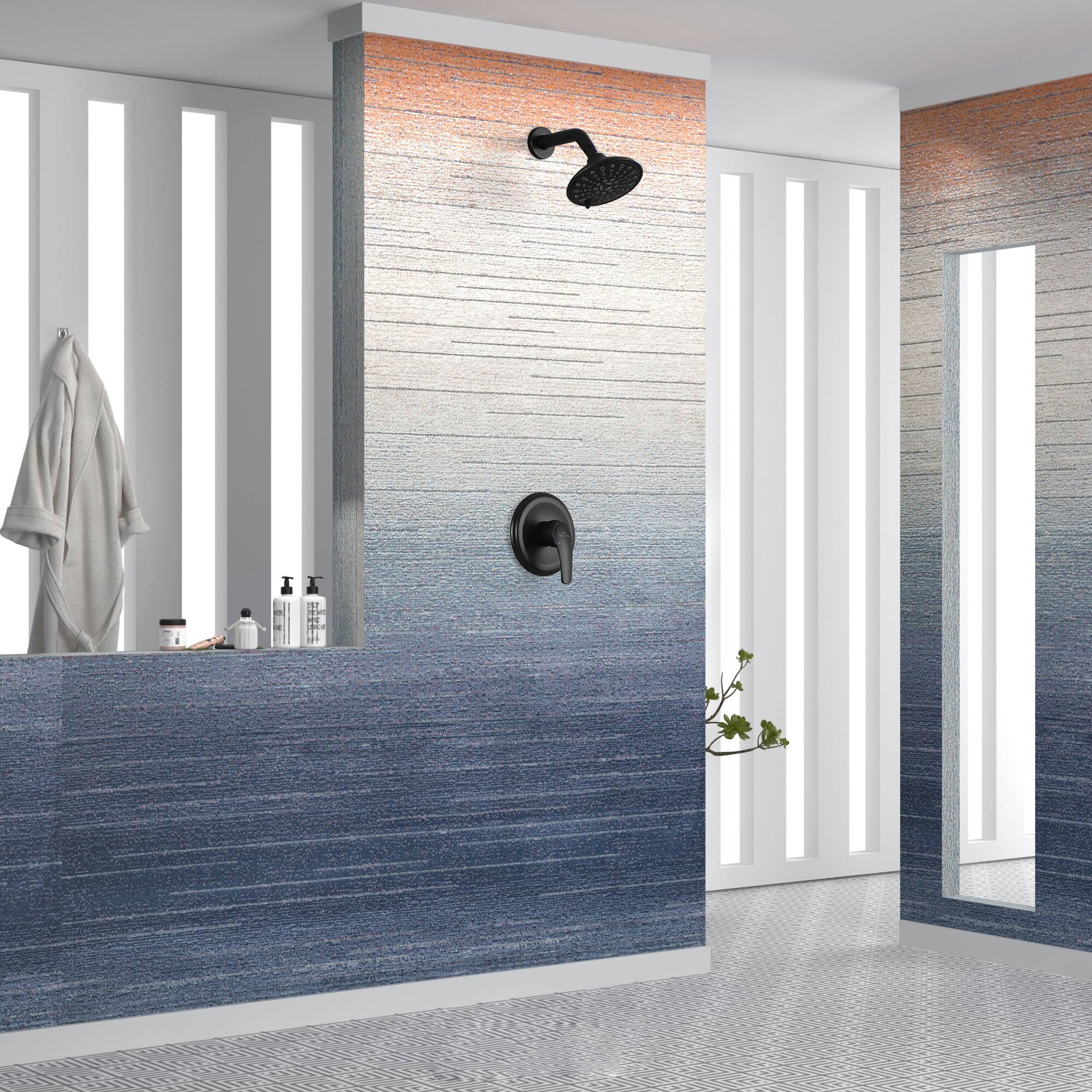 Alt View 3. Boyel Living - 6-Spray Patterns with 2.1 GPM 6 in. Wall Mount Rain Fixed Shower Head with Single Handle and Valve in Matte Black - Matte Black.