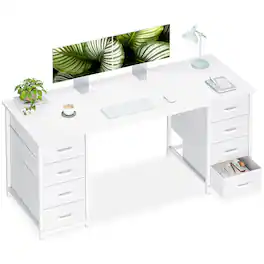 AODK - Computer Desk with 8 Fabric Drawers, Large Storage Modern Office Desk for Home Office & Study - White