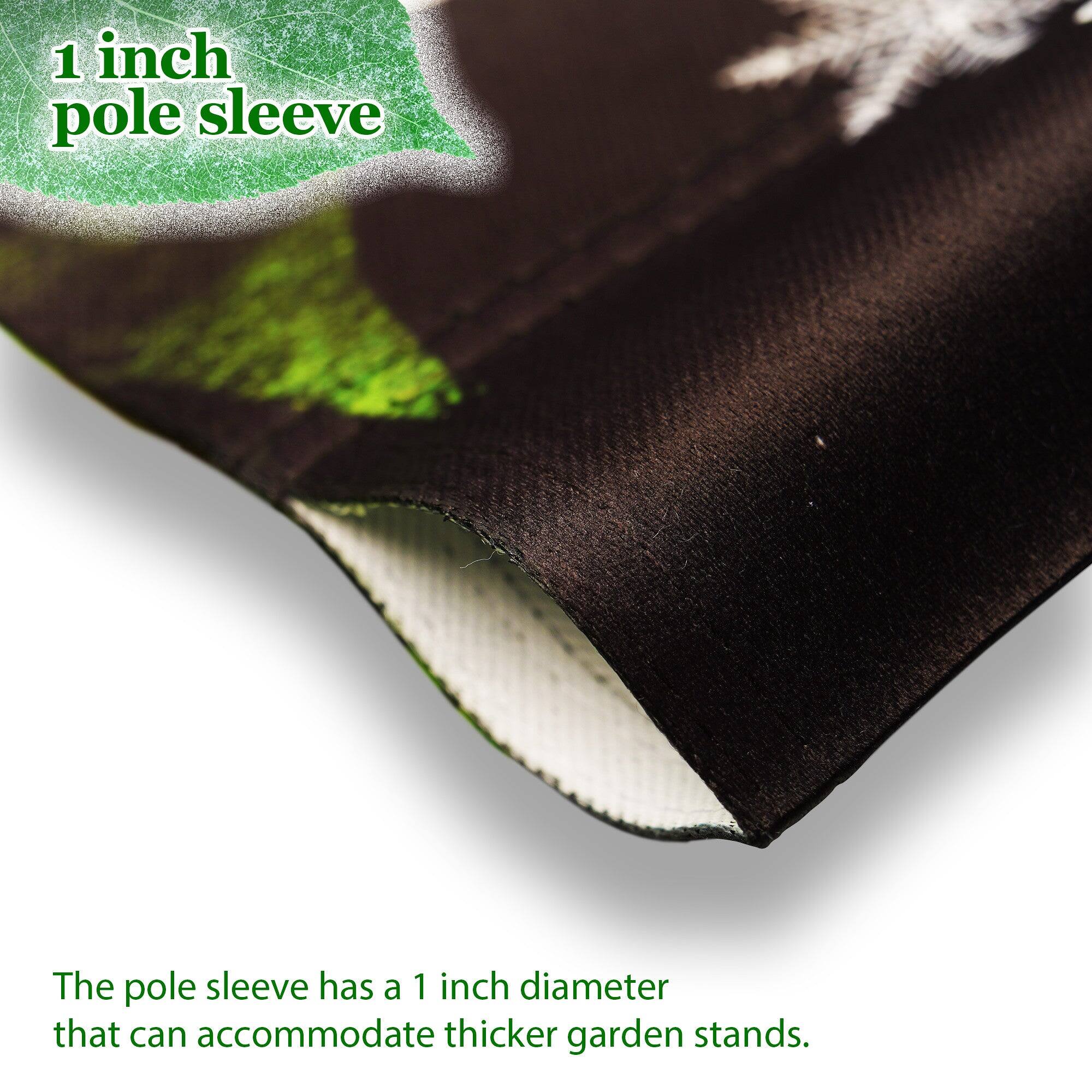 1 inch pole sleeve

The pole sleeve has a 1 inch diameter that can accommodate thicker garden stands.