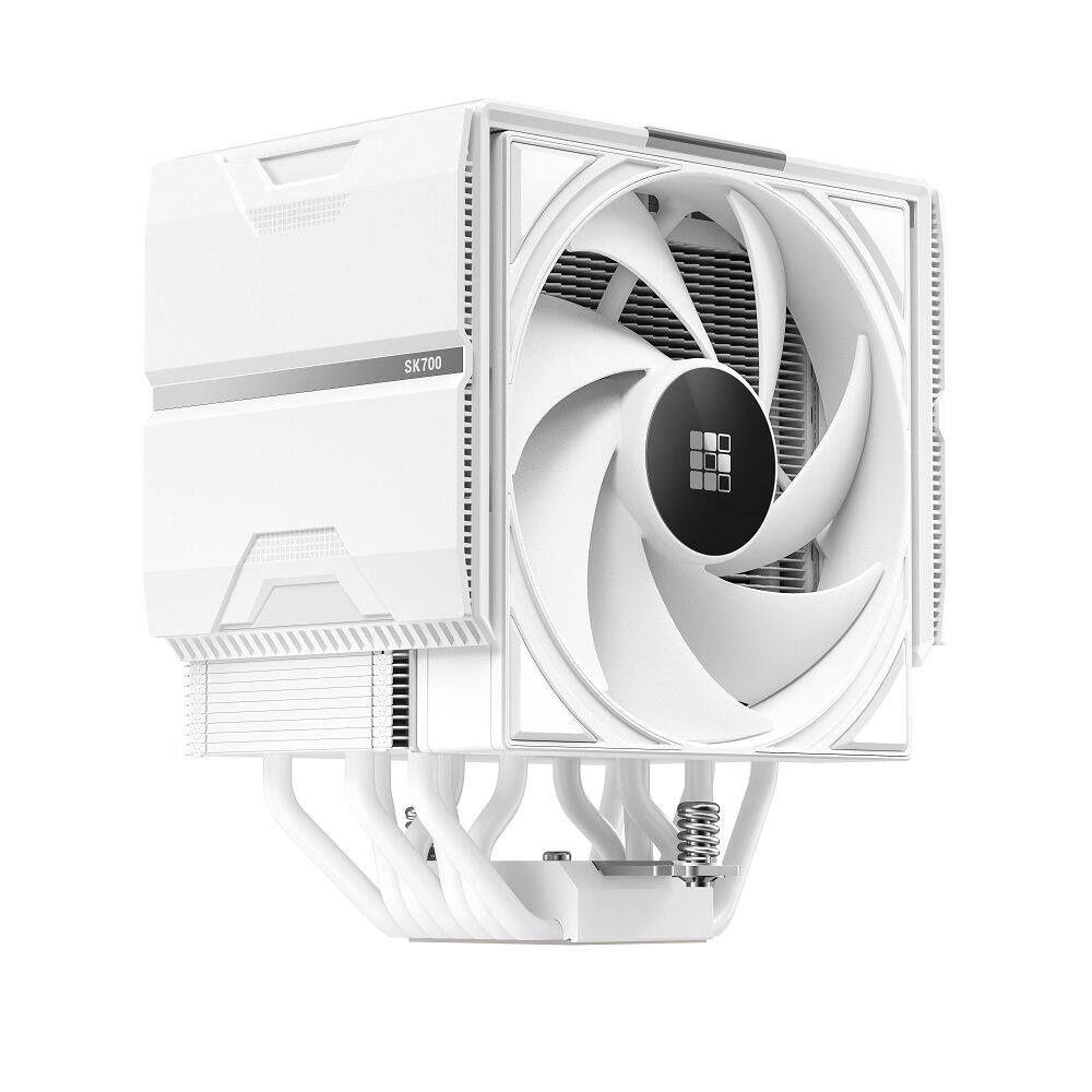 Angle. Sudokoo - SK700V WHITE AM5-Designated Digital Air Cooler, Single Tower, High Performance M-Winding Tech Fan, 7 Copper Heat Pipes - White.