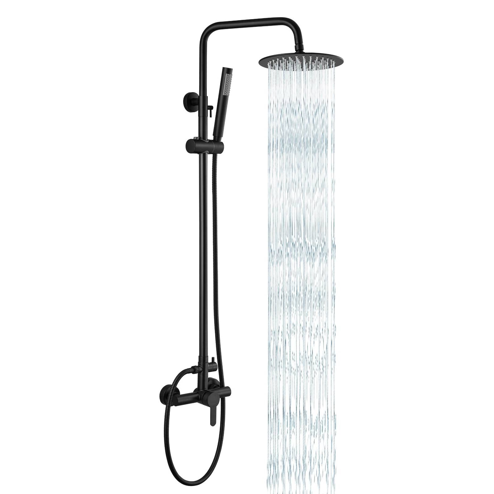 Front. Dazzed Corner - Wall Mount Dual Function Stainless Steel Outdoor Shower Fixtures with Single Handle - Matte Black.