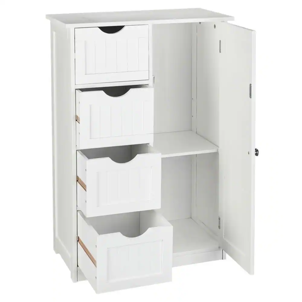 Angle. Kadyn - Kadyn Single Door Bathroom Storage Cabinet, 4 Drawers White, Space-Saving Organizer, Bathroom Storage Solution, White - White.