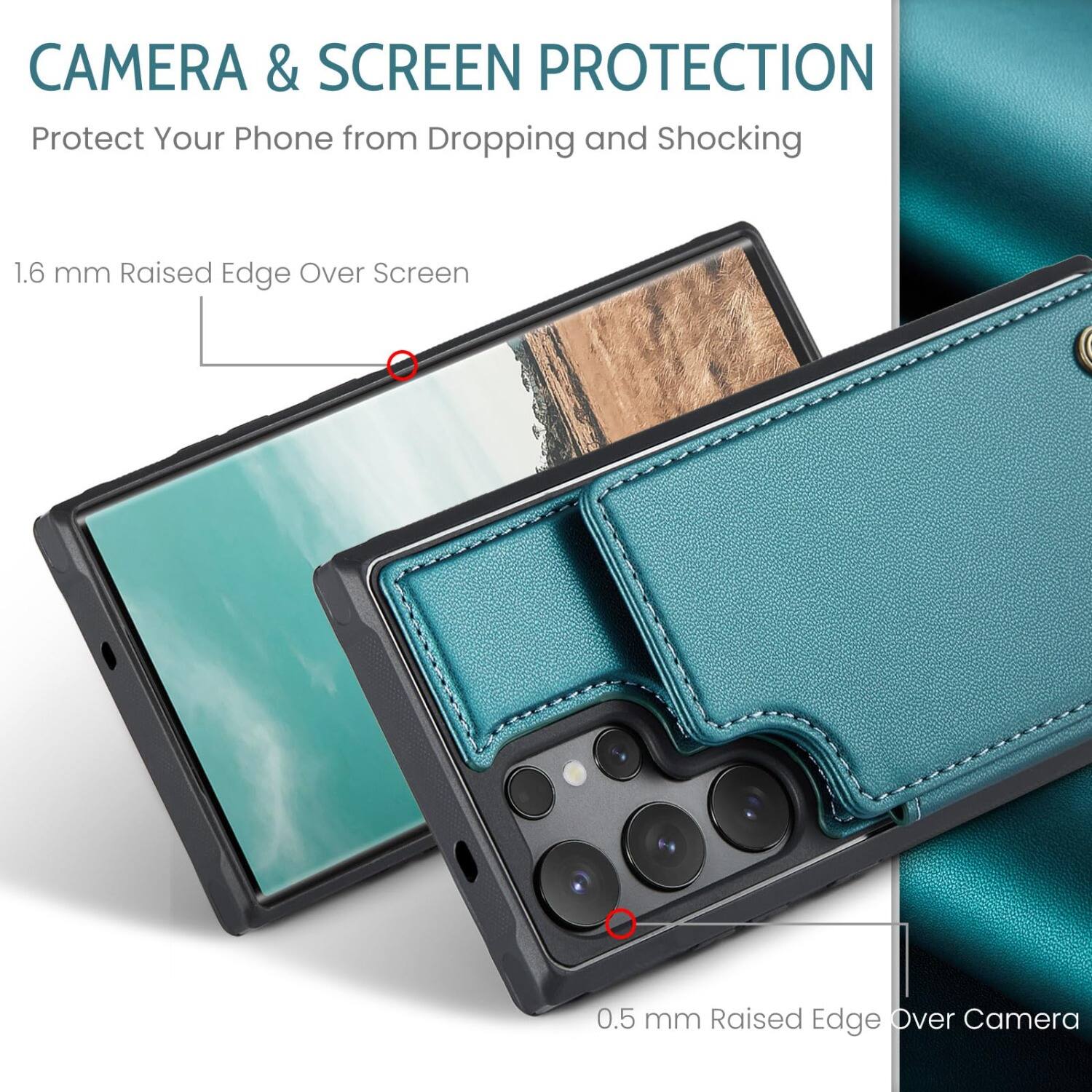 CAMERA & SCREEN PROTECTION  
Protect Your Phone from Dropping and Shocking  

1.6 mm Raised Edge Over Screen  
0.5 mm Raised Edge Over Camera