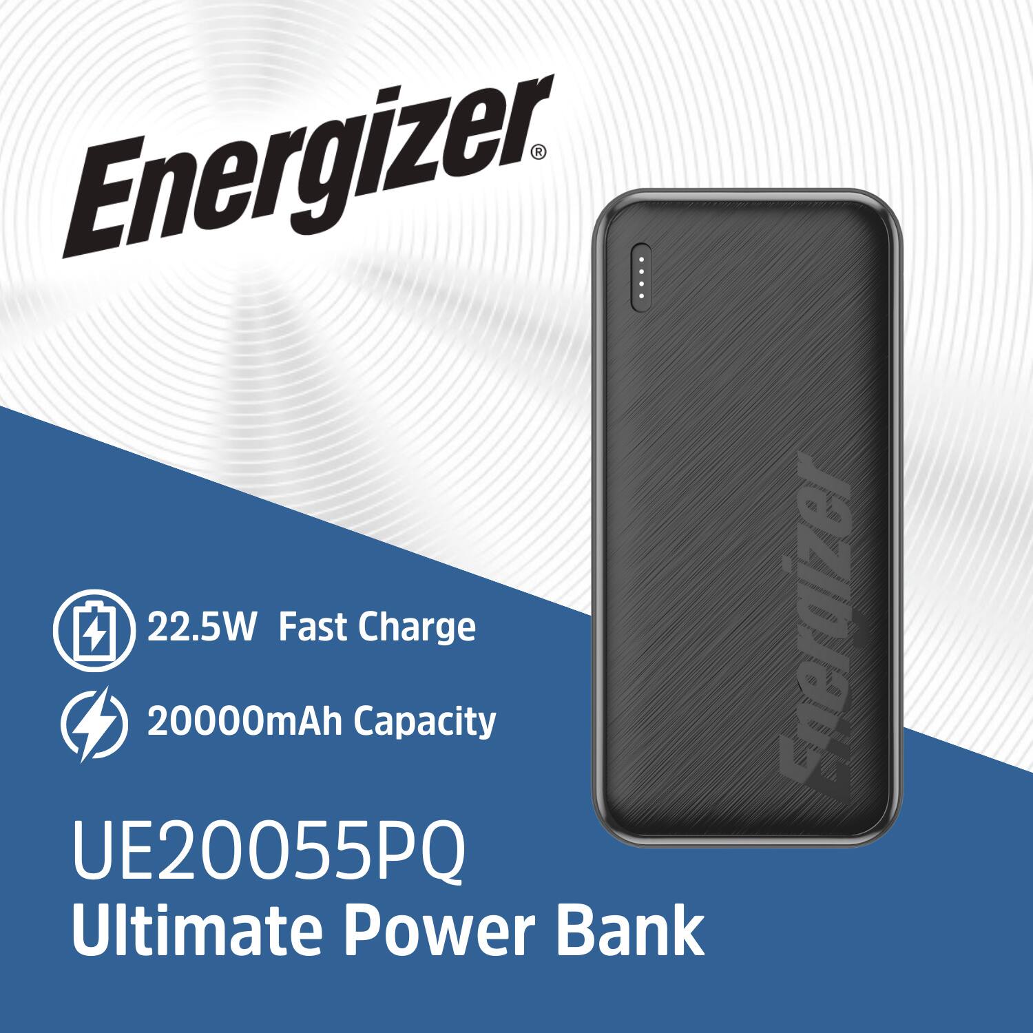 Energizer, 22.5W Fast Charge, 20000mAh Capacity, UE20055PQ, Ultimate Power Bank