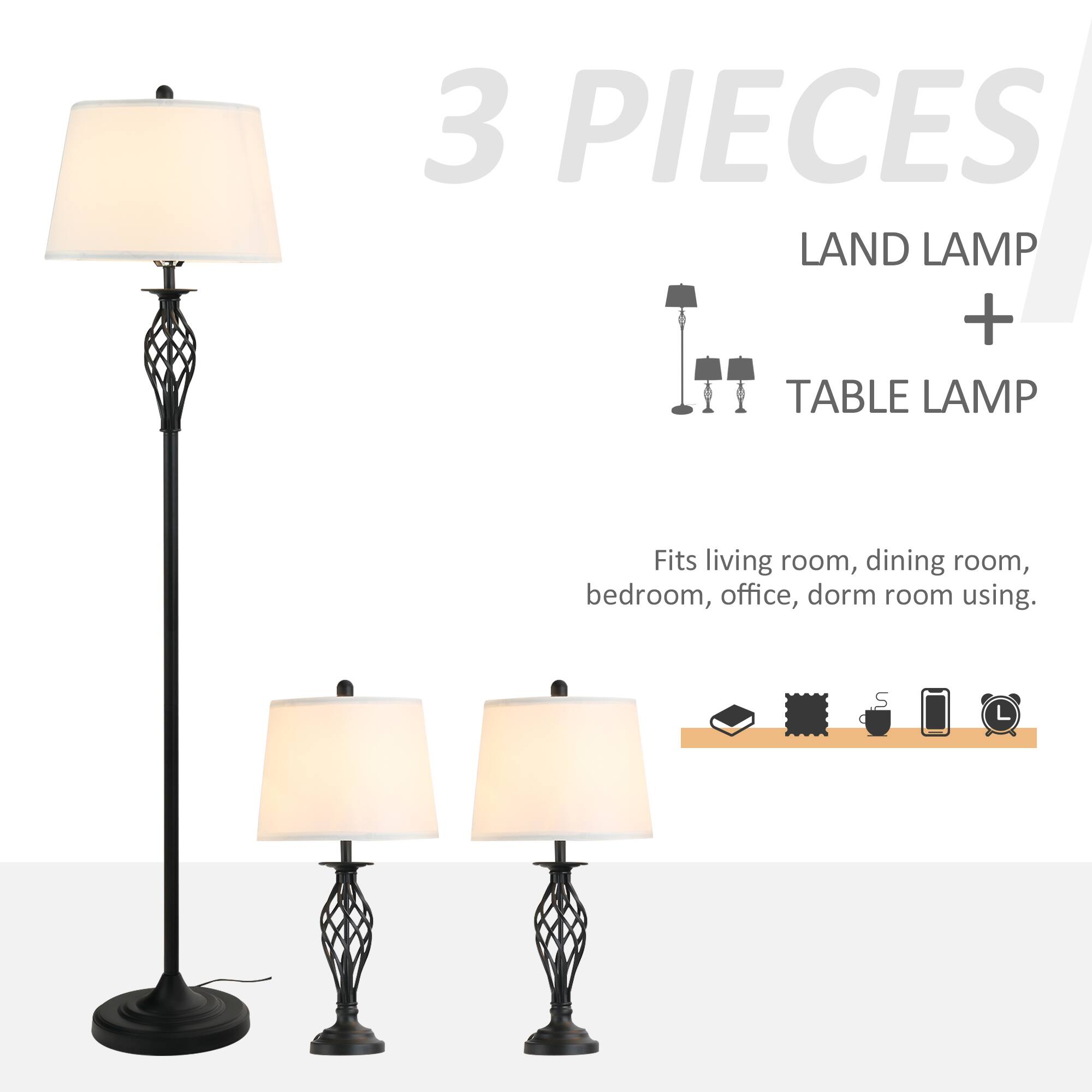 3 PIECES LAND LAMP + TABLE LAMP Fits living room, dining room, bedroom, office, dorm room using.