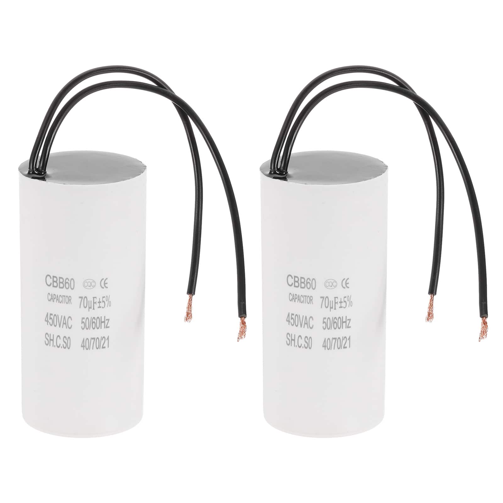 Unique Bargains - 2pcs 70uF CBB60 Running Capacitor, AC 450V 2 Wires 50/60Hz for Refrigerators, Washing Machines, Water Pumps - White price history on PriceWatchPro