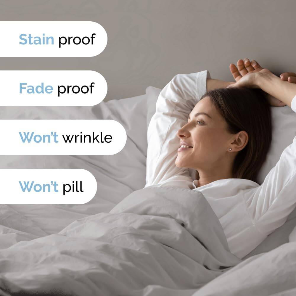 Stain proof  
Fade proof  
Won't wrinkle  
Won't pill