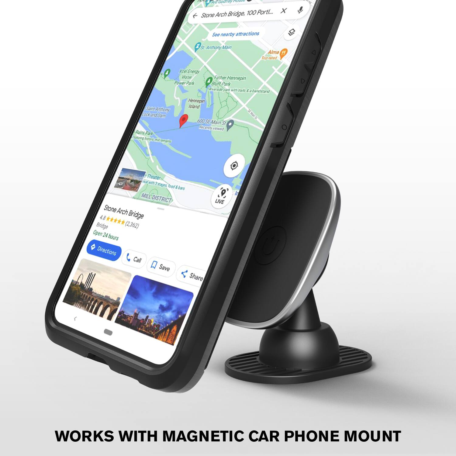 Stone Arch Bridge, 100 Portland St. See nearby attractions. Anthony MaT Alma Top SN AW Energy Water Fatter Hennepen Power Park BUft Park feh Ve1 a Jad e hendstand Hennegin Sans Island Anthony ncl and am a 600 SF Man S Servrty varend Auins ae Sisn Ao Ad Oerdme Theater we 7HA Ybad I dars ML DISTRICT Stone Arch 4.8 ***** Bridge Bridge (2,362) Open 24 hours Directions Call Save Share 3O, LIVE WORKS WITH MAGNETIC CAR PHONE MOUNT