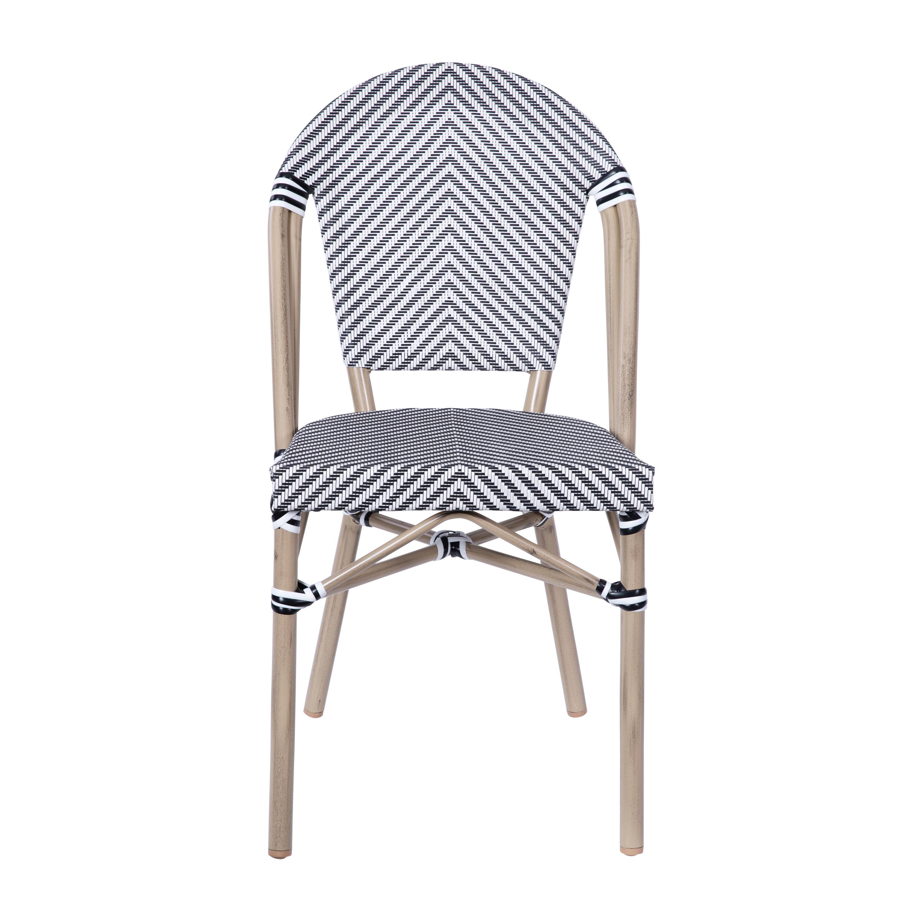 Alt View 10. Emma + Oliver - Massalia Indoor/Outdoor Stacking Bistro Style Chairs with Textilene Seat and Aluminum Frame - Black & White/Light Natural Frame.