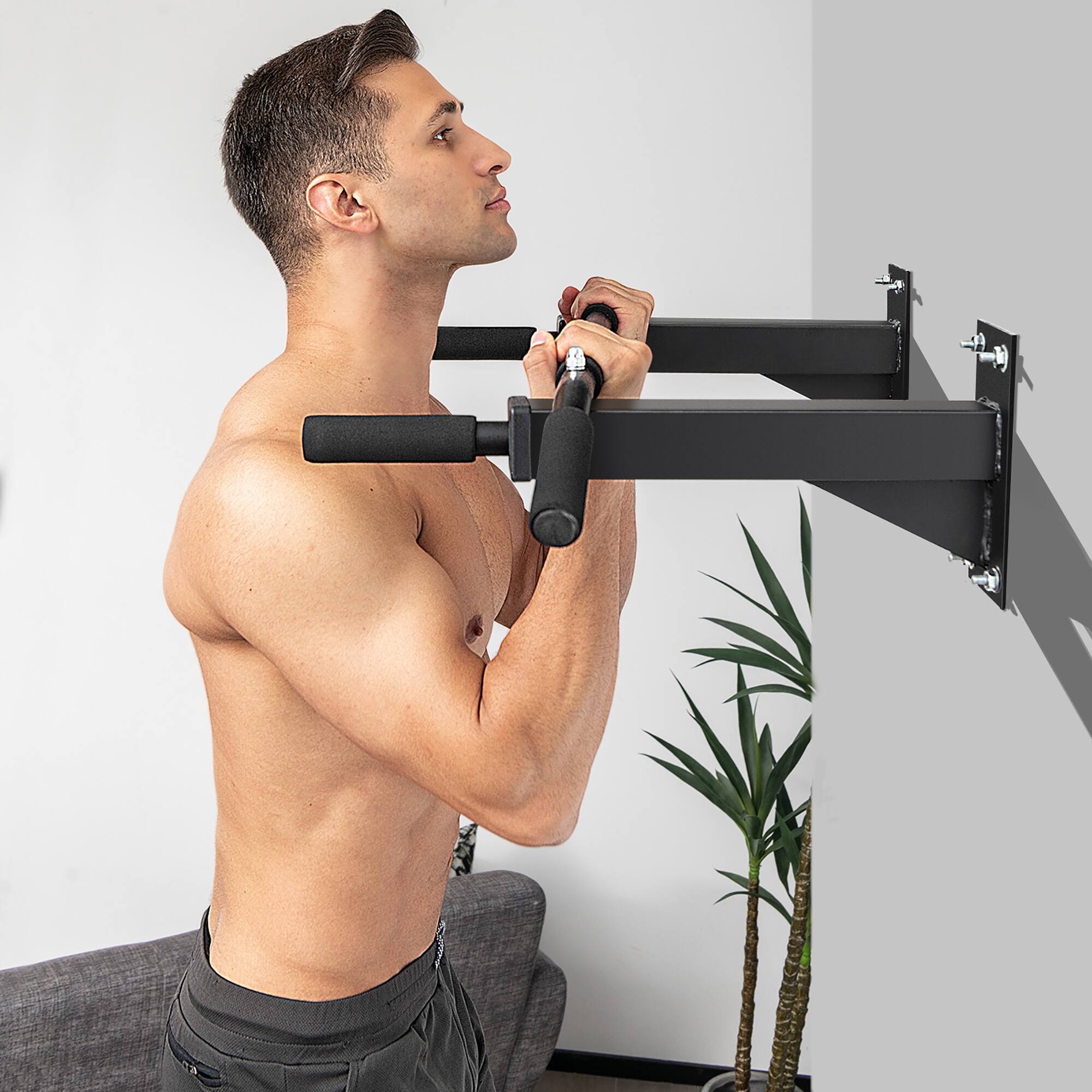 Costway Wall Mounted Multi Grip Pull Up Bar with Foam Handgrips