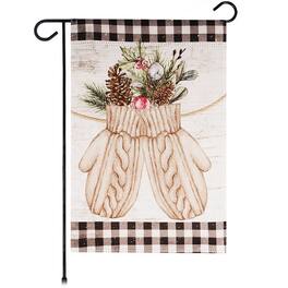 G128 - Garden Flag Mittens with Evergreen Arrangement 12x18 Printed Blockout Polyester Christmas Decoration - Assorted Colors