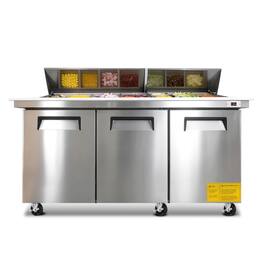 WHALL - 72" Commercial Sandwich Prep Refrigerator, 3 Door Stainless Salad Table with Cutting Board, R290, ETL Certified - Silver