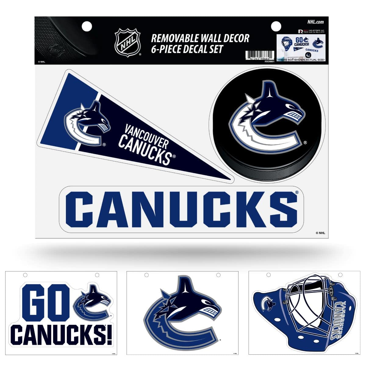 Rico Industries - Vancouver Hockey Canucks NHL Set of 6 Removable Wall Decal Stickers - Multi