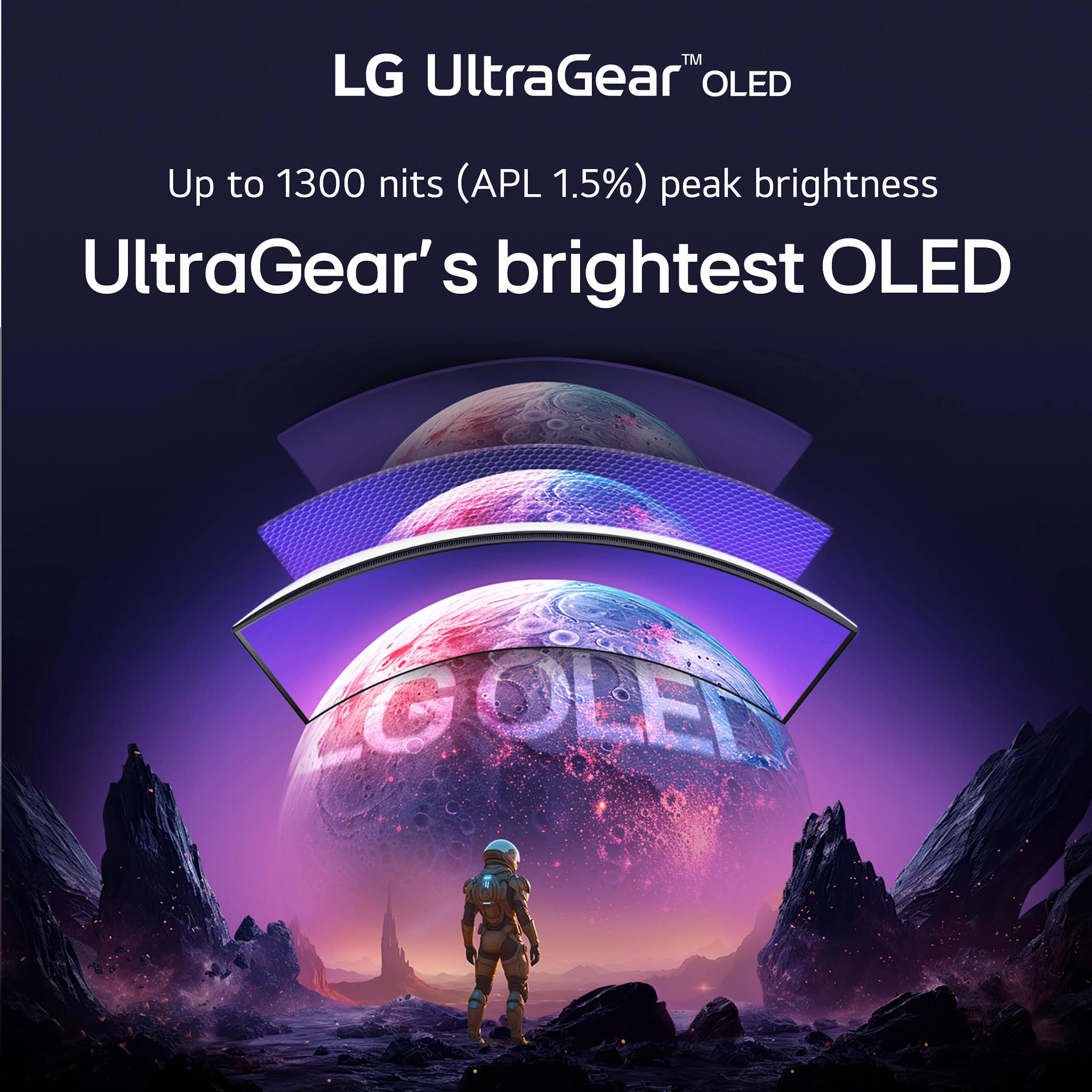 LG UltraGear™ OLED
Up to 1300 nits (APL 1.5%) peak brightness
UltraGear’s brightest OLED