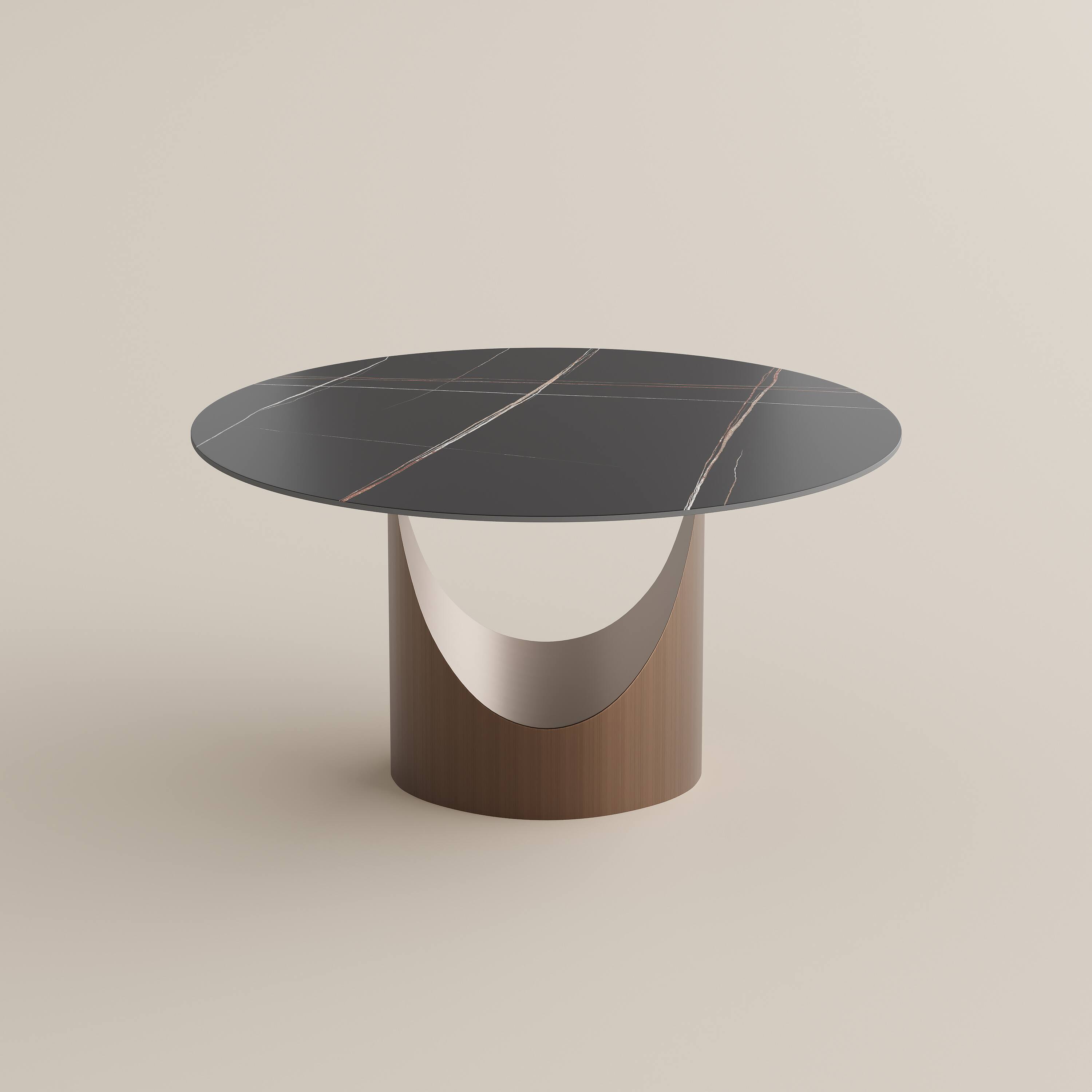 Alt View 7. POVISON - 51" Round Black Matte Sintered Stone Dining Table with Bronze U-shaped Steel Base - Black Matte Sintered Stone with Bronze Steel Base.
