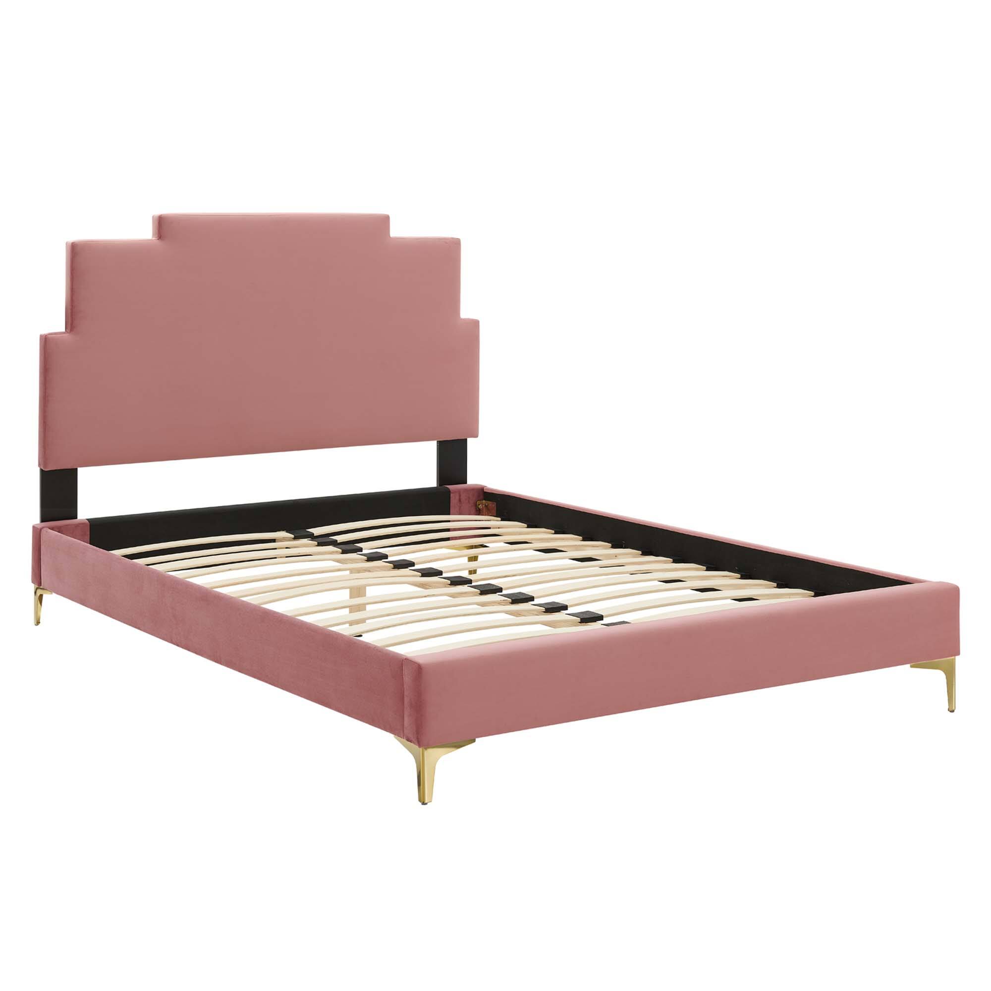 Alt View 1. Modway - Valentina Tufted Nailhead Performance Velvet Queen Platform Bed - Gray.