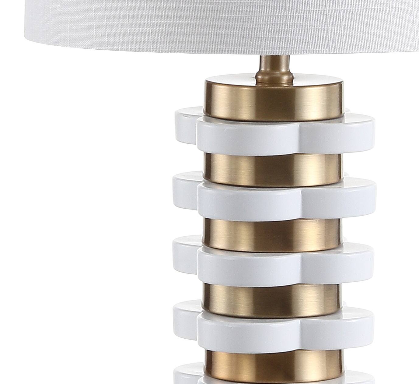 Alt View 4. Jonathan Y - Wellington 26.5" Quatrefoil Striped Resin LED Table Lamp, Brass - Brass Gold.
