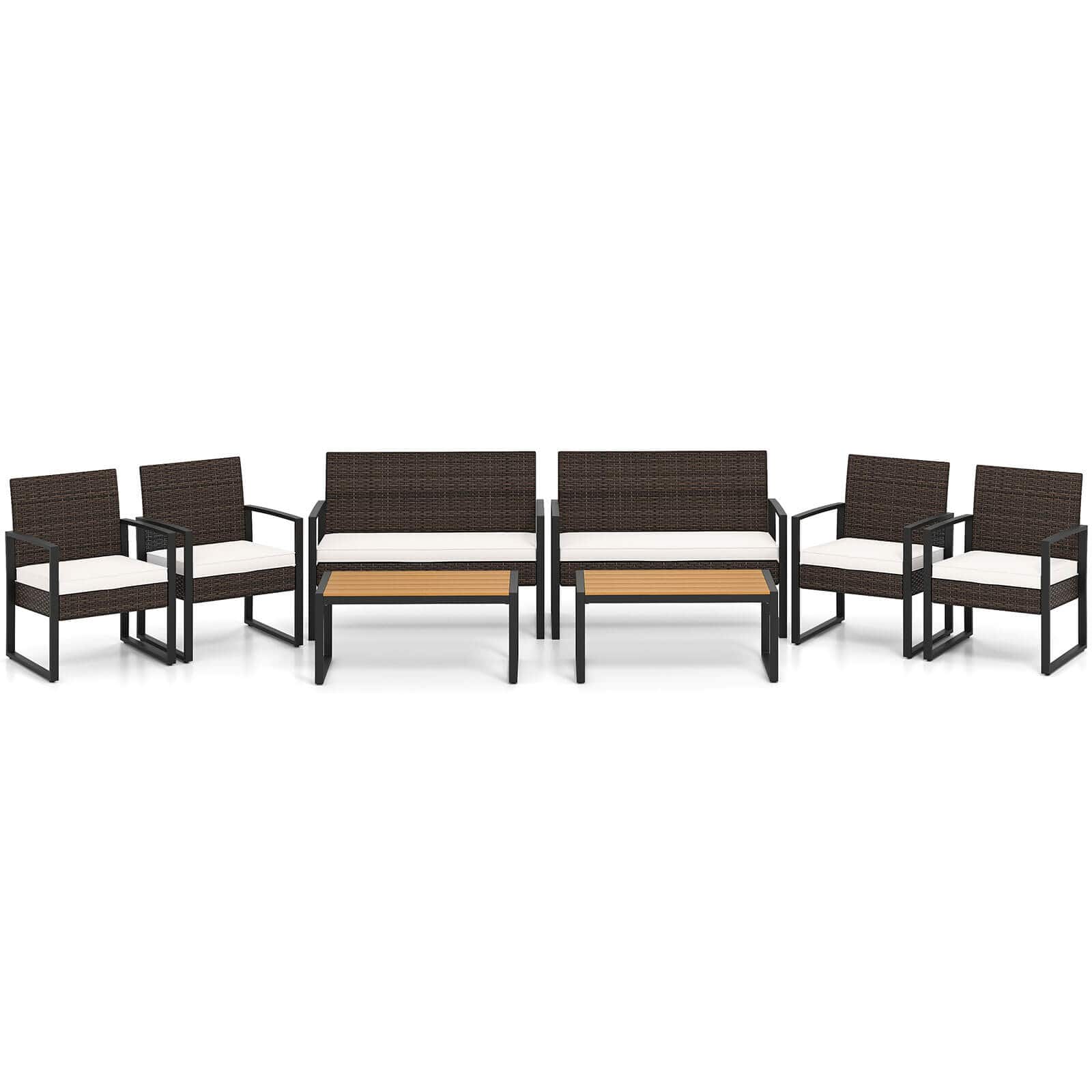 Costway - 8 Piece Patio Furniture Set with Cushioned Chairs & Wood Plastic Coffee Table - Off White
