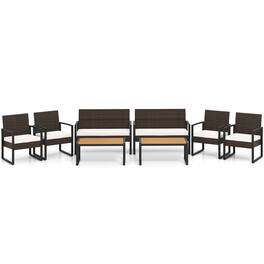 Costway - 8 Piece Patio Furniture Set with Cushioned Chairs & Wood Plastic Coffee Table - Off White