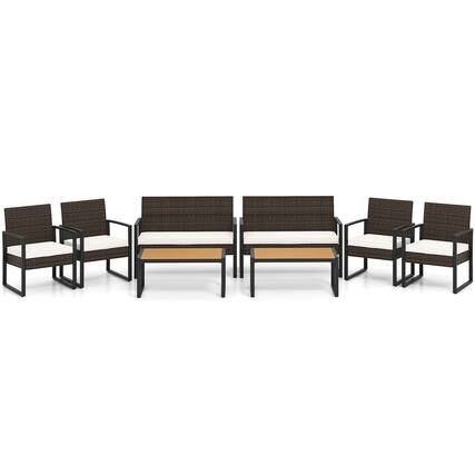 Front. Costway - Costway 8 Piece Patio Furniture Set with Cushioned Chairs & Wood Plastic Coffee Table - Off White.