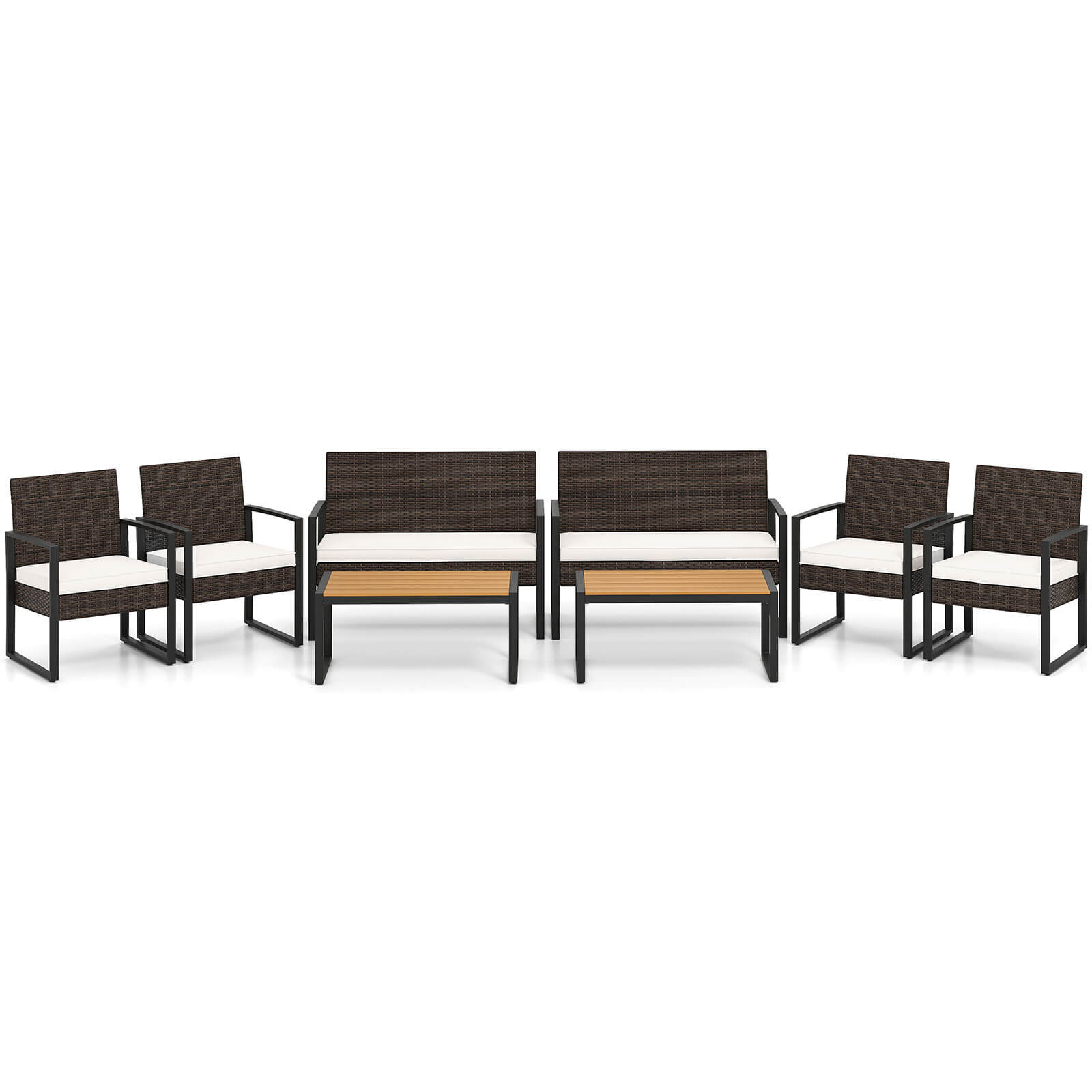Front. Costway - Costway 8 Piece Patio Furniture Set with Cushioned Chairs & Wood Plastic Coffee Table - Off White.