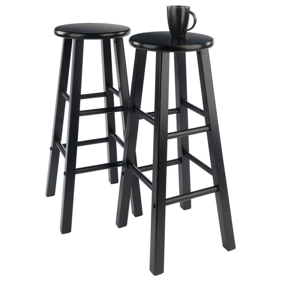 FurniFact - Rustic Wooden Bar Stools – Backless Wood Counter Stools Set of 2 - Black