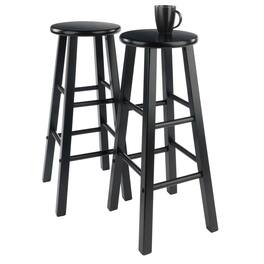 FurniFact - Rustic Wooden Bar Stools – Backless Wood Counter Stools Set of 2 - Black