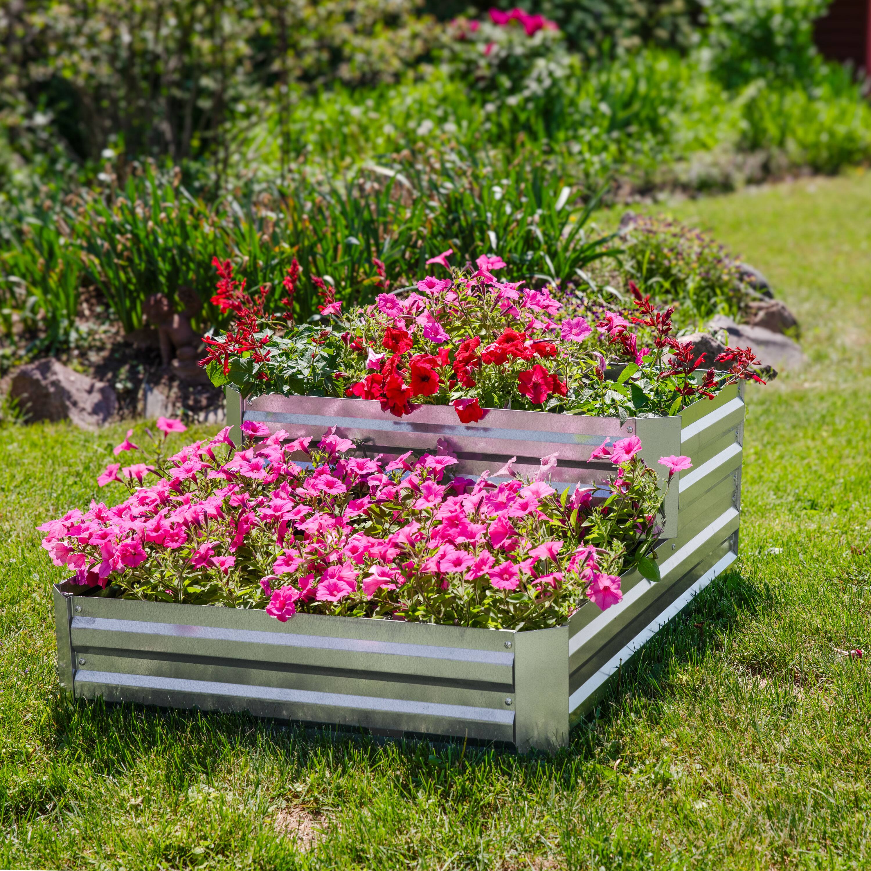 Alt View 1. Sunnydaze - 2-Tier Galvanized Steel Raised Garden Bed - 17.5 in H - Silver.