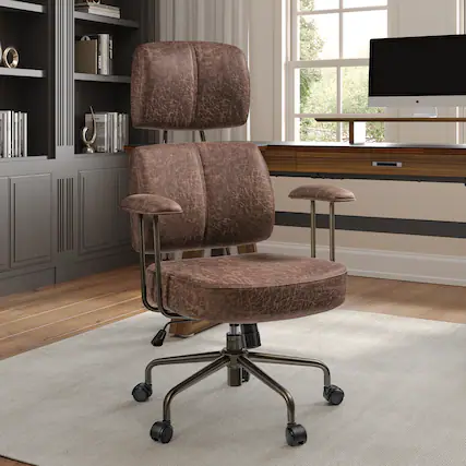 Front. Eureka Ergonomic - Mid Century Modern Home Office Chair High Back - Brown.