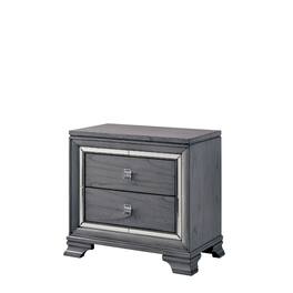 Manhattan Lane - Mirror Trim Accented Two Drawer Solid Wood Nightstand with Bracket Feet - Gray