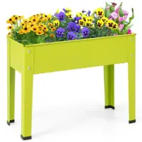 Costway - 24" Raised Garden Bed with Legs Metal Elevated Planter Box Drainage Hole Backyard - Green - Front_Zoom