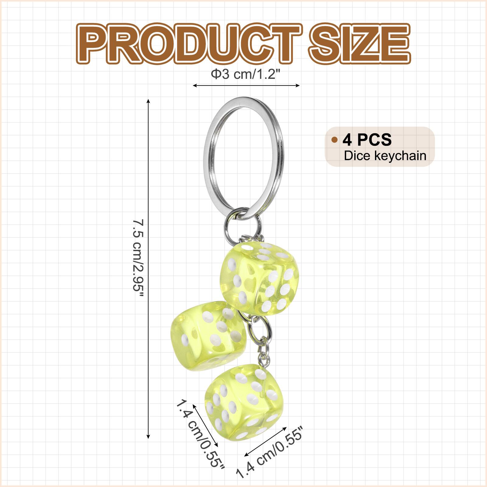 PRODUCT SIZE  
Φ3 cm/1.2"  
7.5 cm/2.95"  
1.4 cm/0.55"  
4 PCS Dice keychain