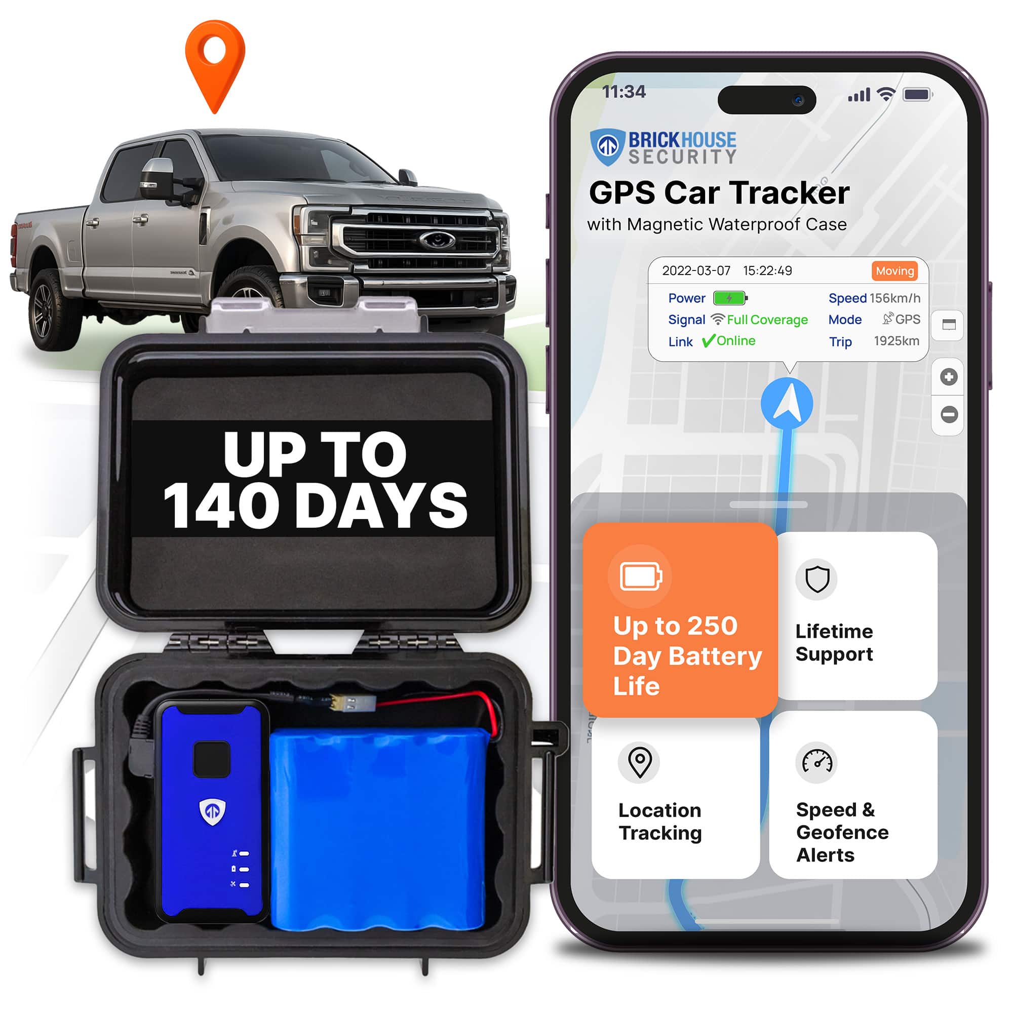 BrickHouse Security - Spark Nano 7 GPS Tracker with 140-Day Battery Pack