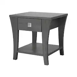 Vaczon - 22-Inch Modern Wood End Table with Open Bottom Shelf and Curved Solid Wood Legs - Gray