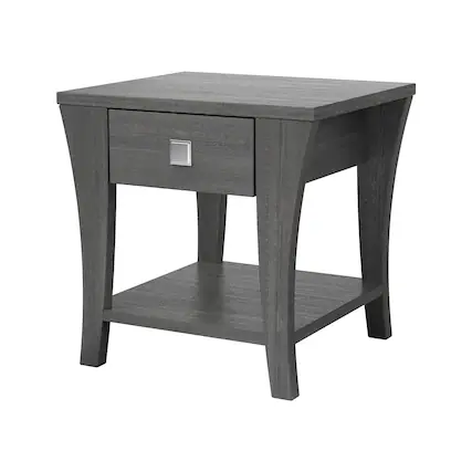 Front. Vaczon - 22-Inch Modern Wood End Table with Open Bottom Shelf and Curved Solid Wood Legs - Gray.