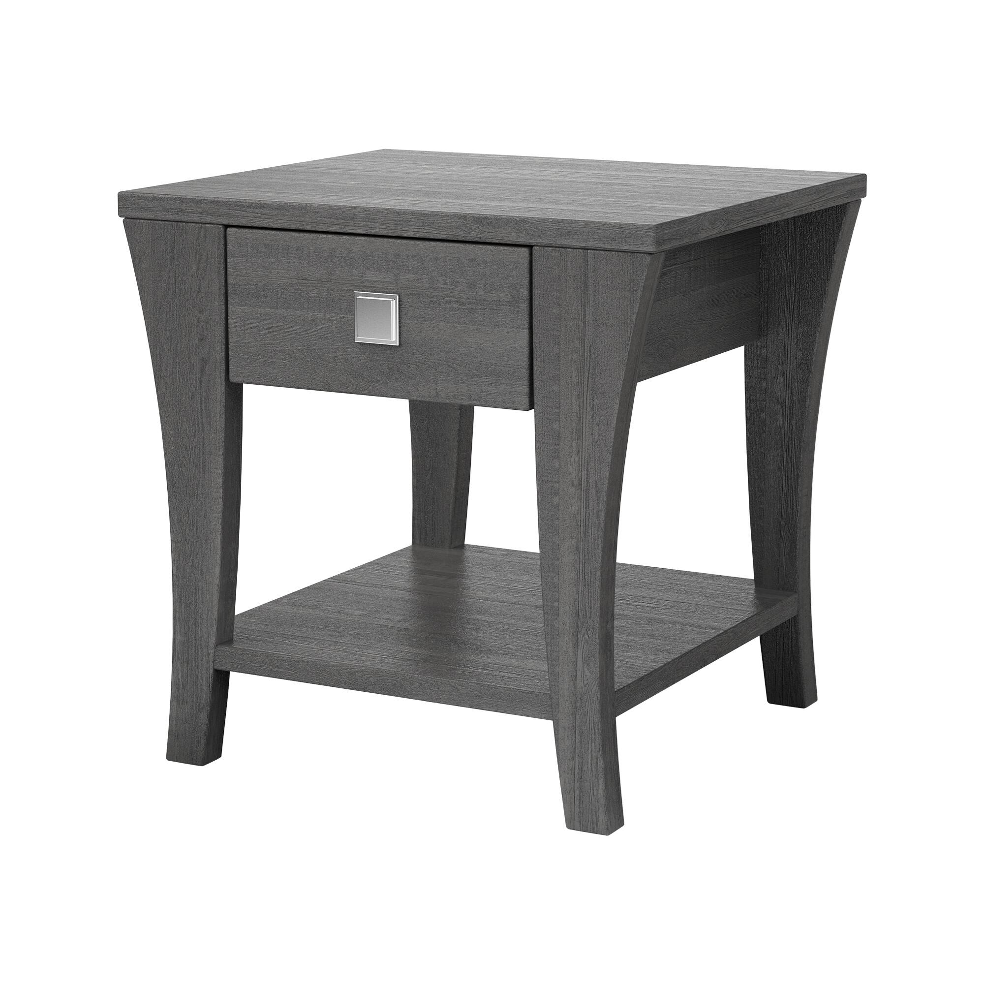 Front. Vaczon - 22-Inch Modern Wood End Table with Open Bottom Shelf and Curved Solid Wood Legs - Gray.