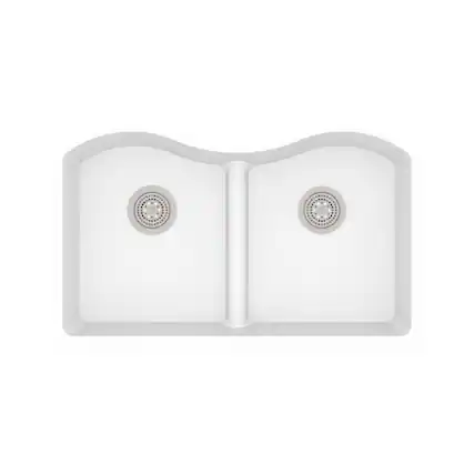 Front. Winpro - Winpro Undermount Granite Composite 33 in. x 20 in. x 9-1/2 in. Double Equal Bowl Low Divide Kitchen Sink in White - White.