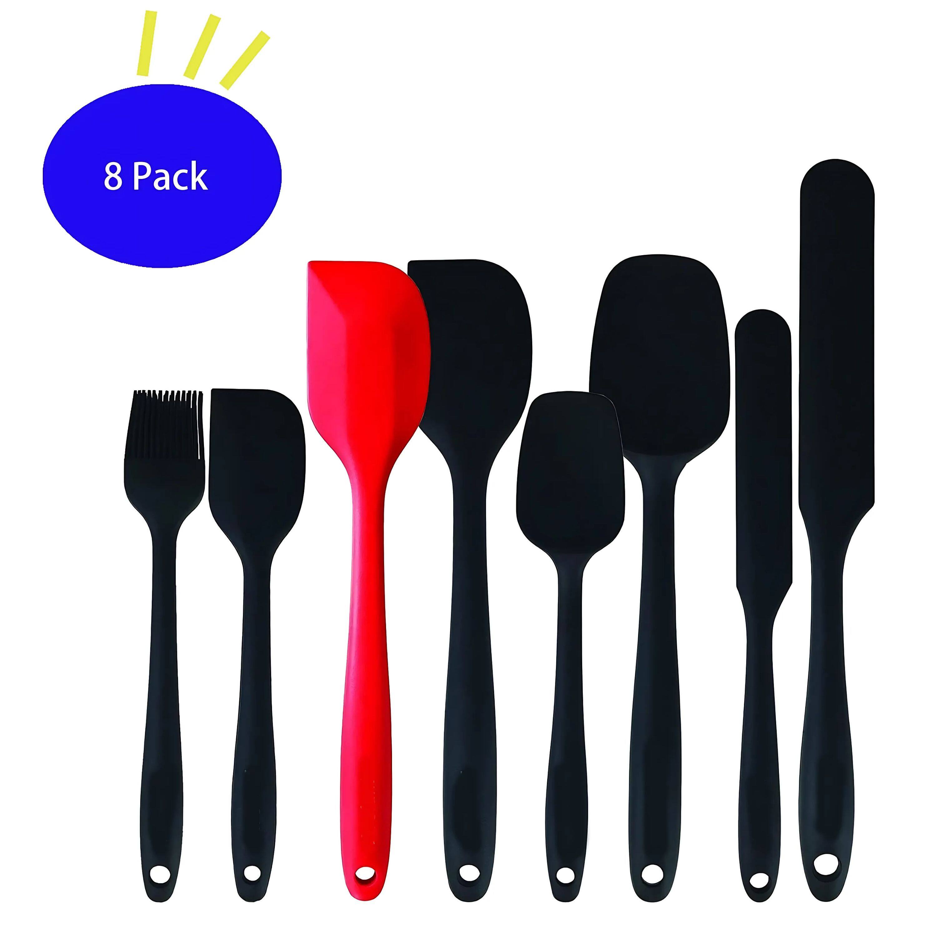 Back. Kitcheniva - Heat Resistant Silicone Spatula Kitchen Utensil Set 8 Pcs - Black/Red.