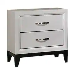 Manhattan Lane - Erica Nightstand, 2 Drawers, White Wood Finished Frame, Metal Handles - White, Black, Nickel