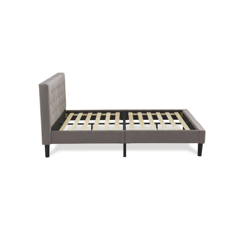 Alt View 1. East West Furniture - NL14F-1HA13 2 Piece Full Bed Set - 1 Bed Brown Taupe Velvet Fabric Headboard and 1 Bedroom Nightstand - Burgundy Finish - Taupe Brown.