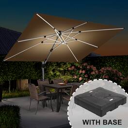 PURPLE LEAF - 9' X 12' Patio Rectangle Aluminum Solar Powered LED Cantilever Outdoor Offset Umbrella with Base for Garden Deck Pool - Beige