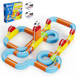 Contixo - MT2 Magnetic Train Track Building Set, 150-Piece 3D Snap-Fit Track with Vertical Climbing & 2 Magnetic Trains