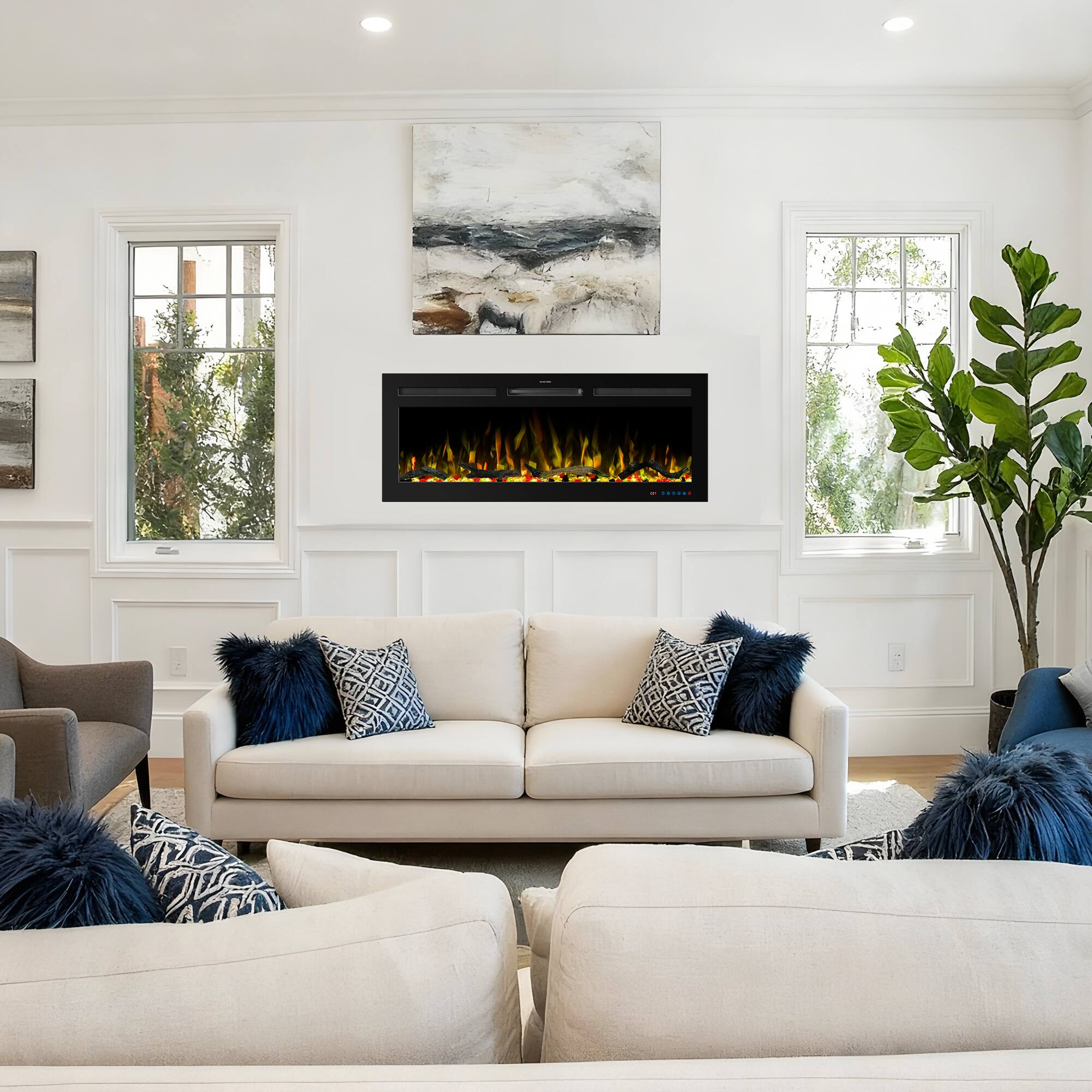 Angle. Ihomeadore - 42" Smart Recessed Wall-Mounted Electric Fireplace Insert with APP and Remote, Multi-Color Flame & Speed - Black.