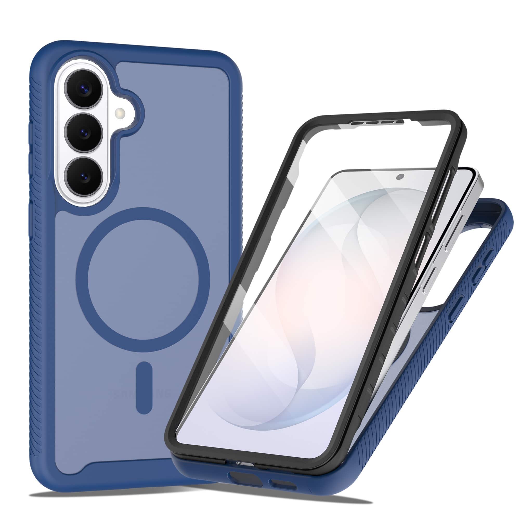 Dteck - Matte Magnetic Case Bulit in Screen Protector for Samsung Galaxy S26+ Shockproof Full Body Cover TPU Frame PC Back - Blue