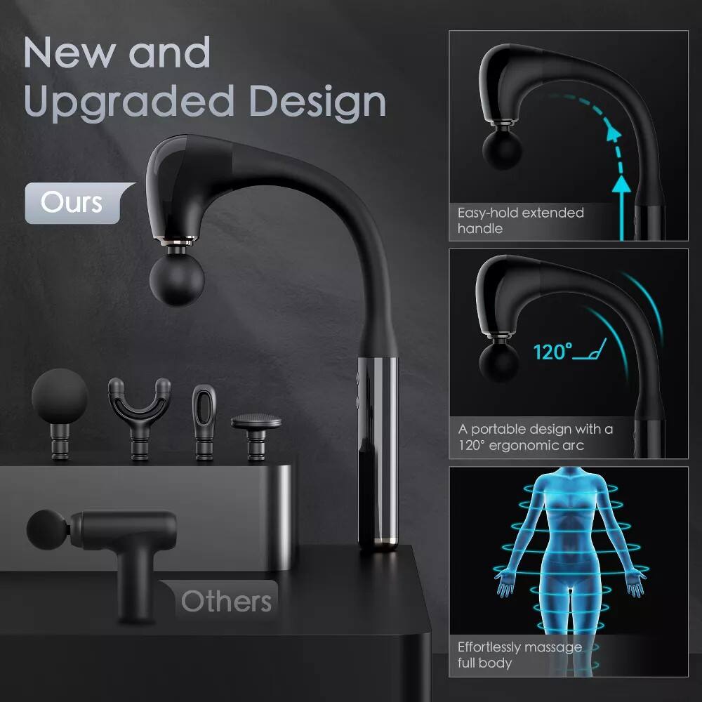 New and Upgraded Design

Ours
- Easy-hold extended handle
- A portable design with a 120° ergonomic arc
- Effortlessly massage full body

Others